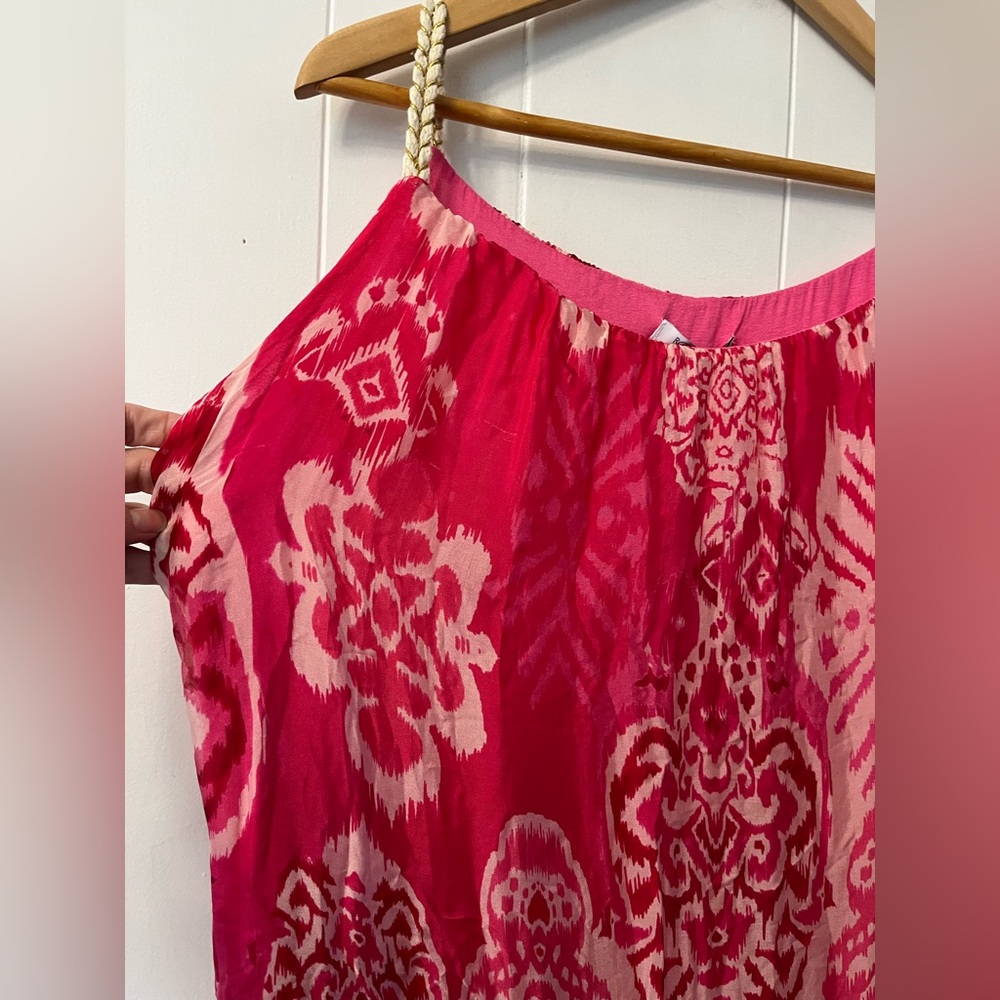 NWT Rosemarine Silk Blend Flowy Maxi Dress Belt Pink Patterned Italy Fuchsia new - Picture 12 of 12
